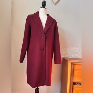 ONLY Burgundy Wool-Blend Coat | Minimal Chic | Size M